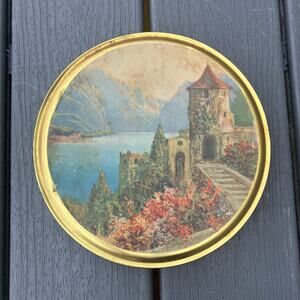 Vintage castlecore renaissance round storage tin, fairycore cottagecore